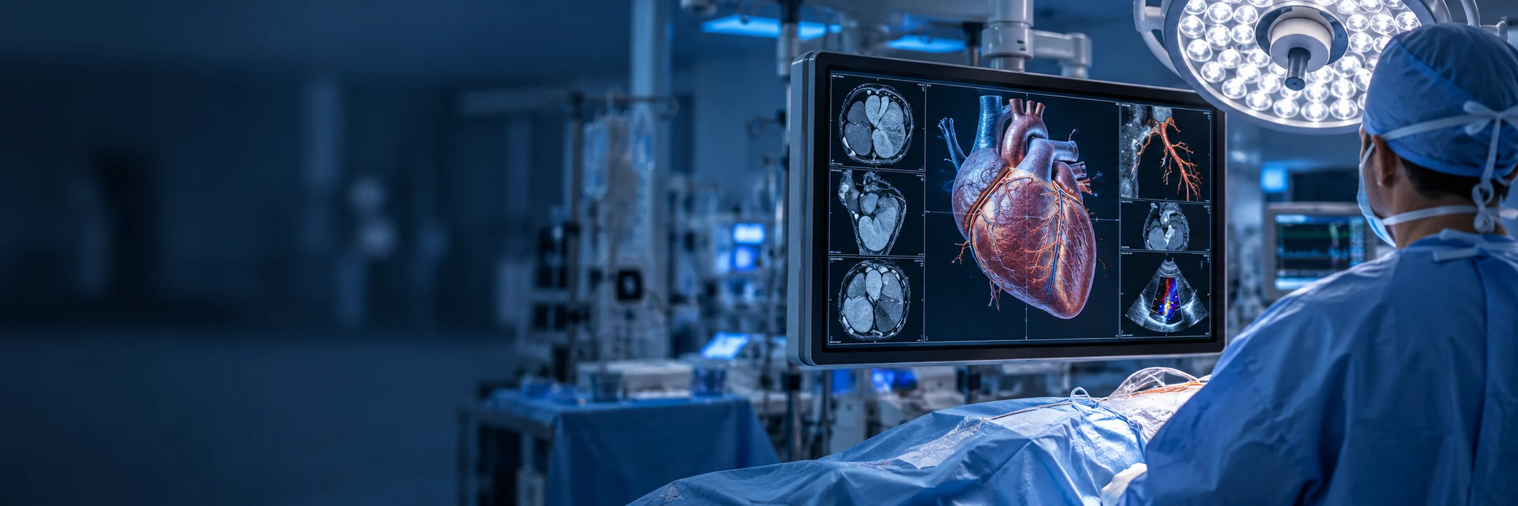Illustration of an operating room with medical imaging equipment